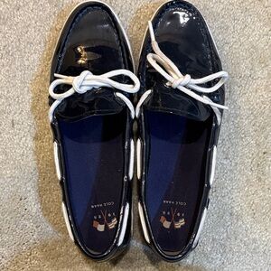 Cole Haan Dark Blue Patent Leather Loafers with White Laces-Size 9